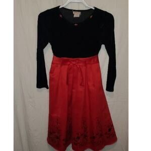 Rare Too Girls Red & Black Long Sleeve Dress with Bow Back Size 12